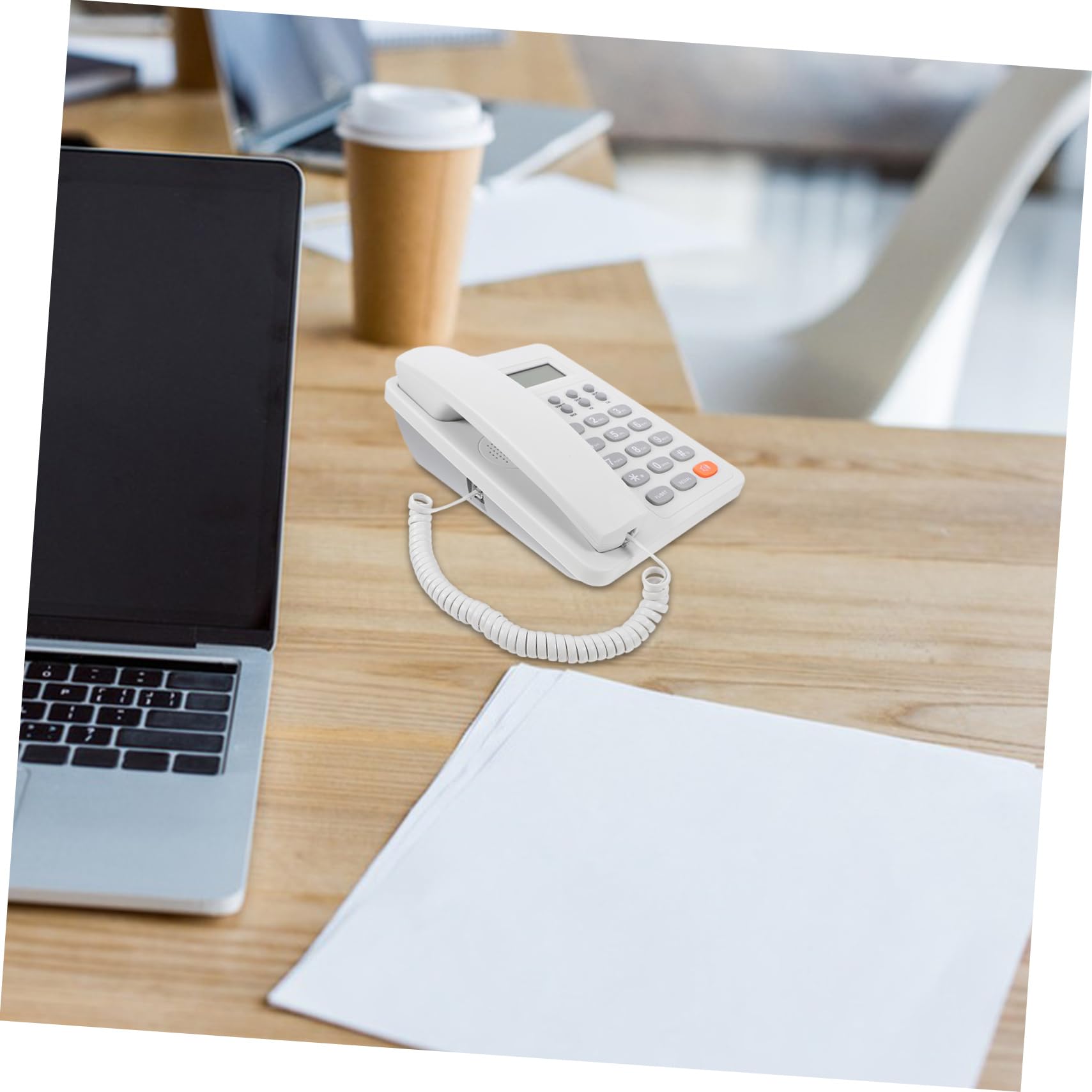 LALAFINA Telefono Fisso da Scrivania Ufficio in Plastica Bianco