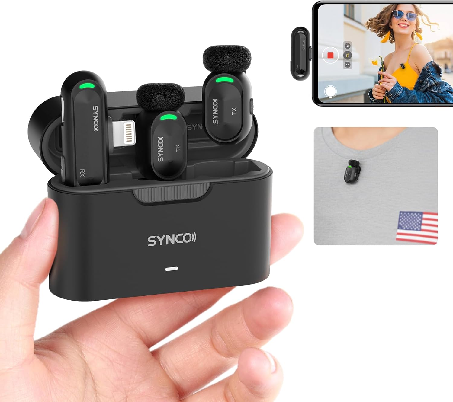SYNCO Mini Wireless Microphone with AI Noise Cancellation for iPhone/Android, Plug-and-Play Magnetic Lavalier Mic with Lightning Receiver, 328 ft Range, 12H Battery for Video Recording & Vlogging