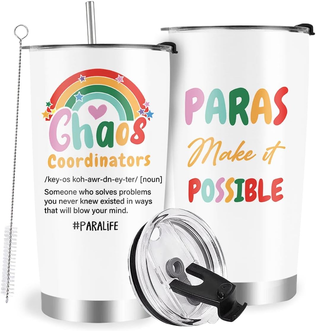 Paraprofessional Gifts for Women, Teacher Paraprofessional Appreciation Day Gifts Tumbler with Lid Straw 20oz