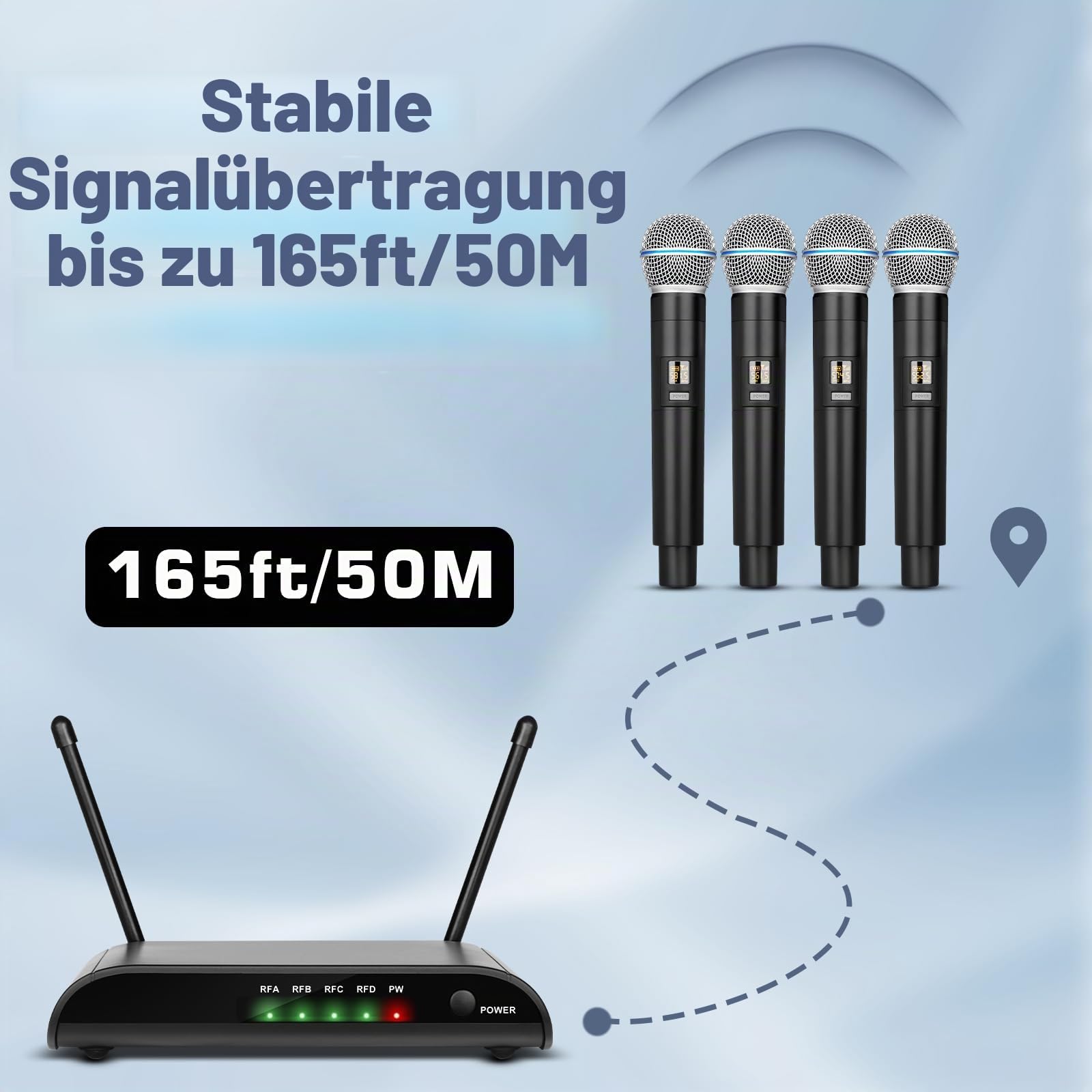 Depusheng R4-Pro Karaoke-Funkmikrofone, professionelles 4-Kanal-Handmikrofonsystem, dynamisches Metallmikrofon für Karaoke-Gesang, Kirche, Meetings, Partys, DJ, Hochzeit