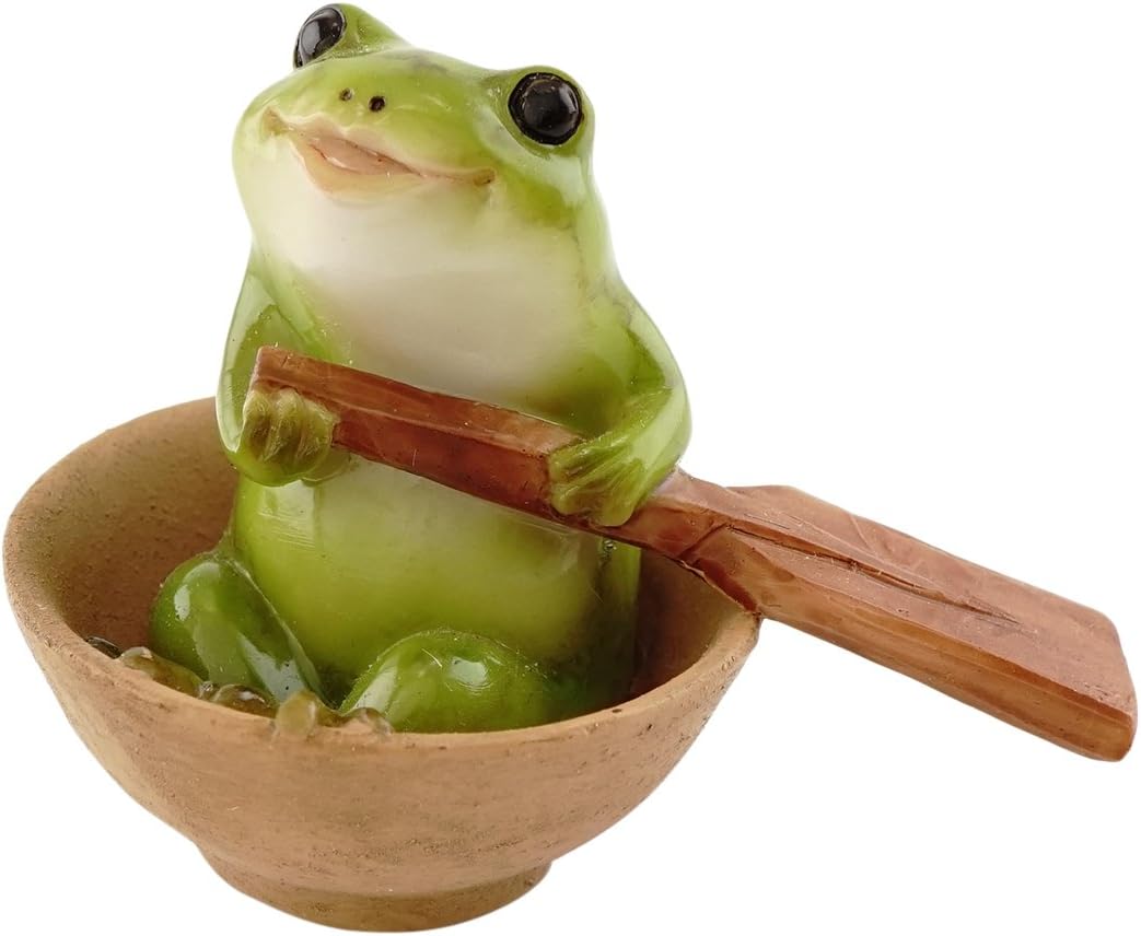 Miniature Fairy Garden and Terrarium Frog Rowing Boat Figurine, Green