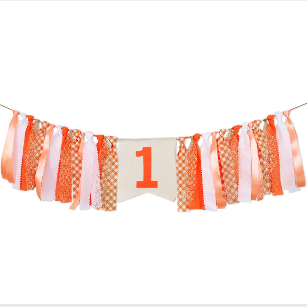Baby Birthday Banner Decoration - 1st Birthday Baby High Chair One Banner Chair Tutu Skirt Decoration for Birthday Theme Party Supplies (Orange)
