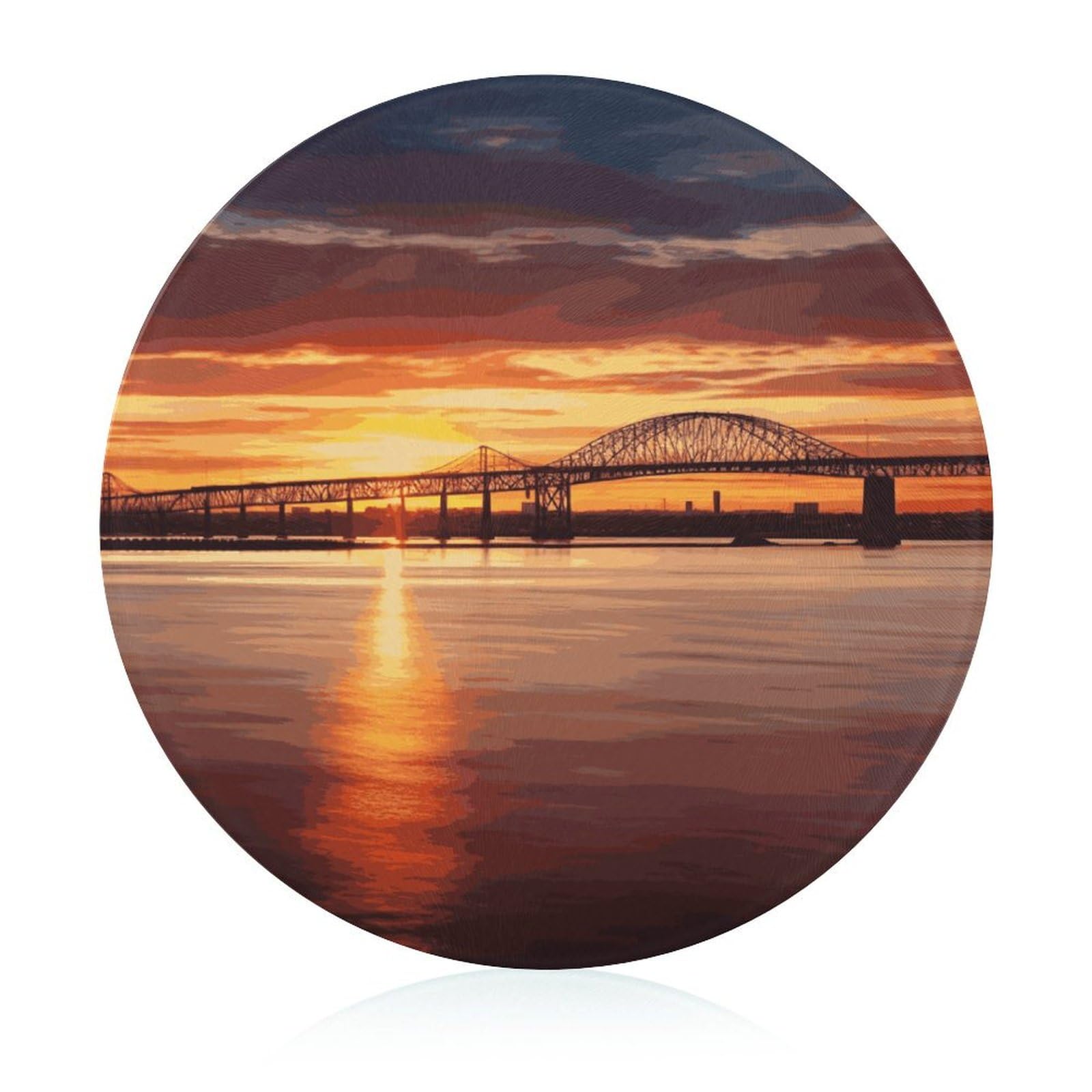 Planche à découper en verre ronde pour légumes et fruits motif pont de Newark Bay