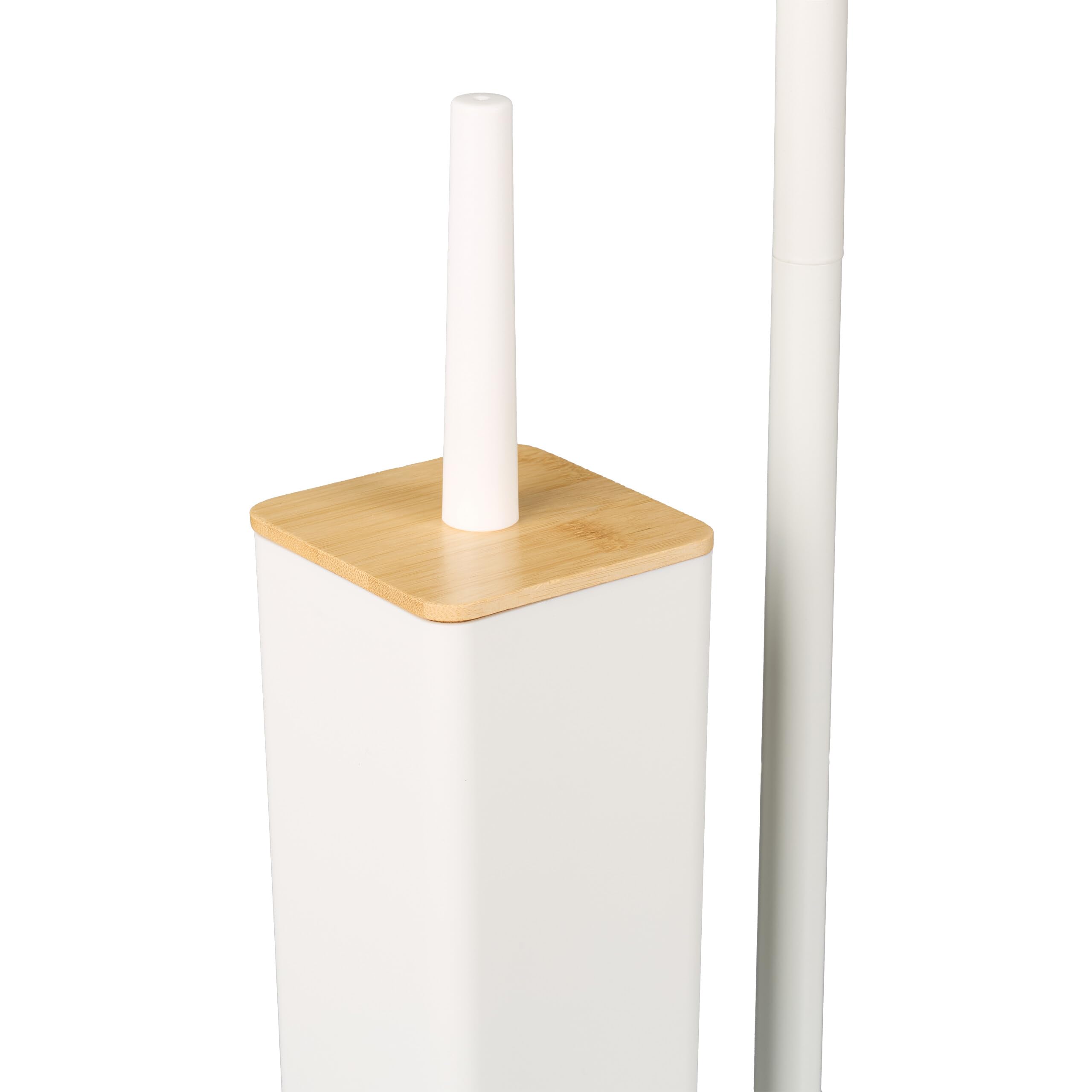 Relaxdays Piantana Portarotolo e Scopino, Portascopino Bagno, Porta Rotolo Carta Igienica di Scorta 71x23x18 cm, Bianco