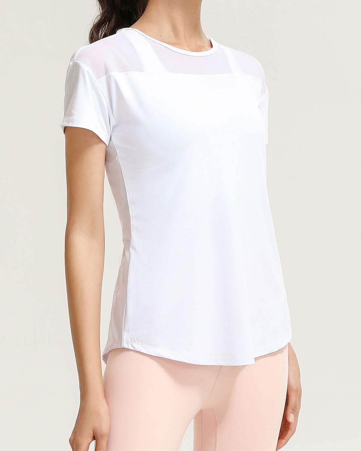 Women’s Short Sleeve Mesh Athletic Tops Open Back Workout Running Tank Tops - Image 4