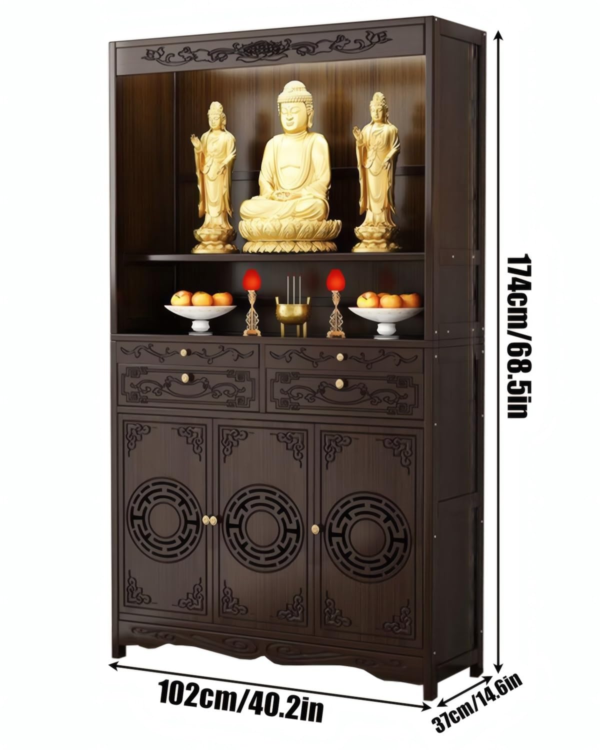 Altare Buddista, Tavolo Per Altare Da Meditazione, Tavolo Per Offerte Con Piedistallo In Stile Cinese, Altare Con Mobile Contenitore(102cm/40.2in)