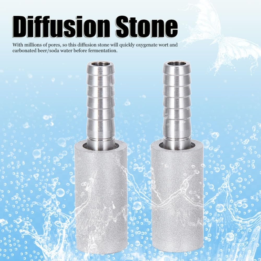 2Pcs 0.5 Micron Stainless Steel Diffusion Stone - 1/4" OD Barb Aeration Stone for Wort Oxygenation & Beer