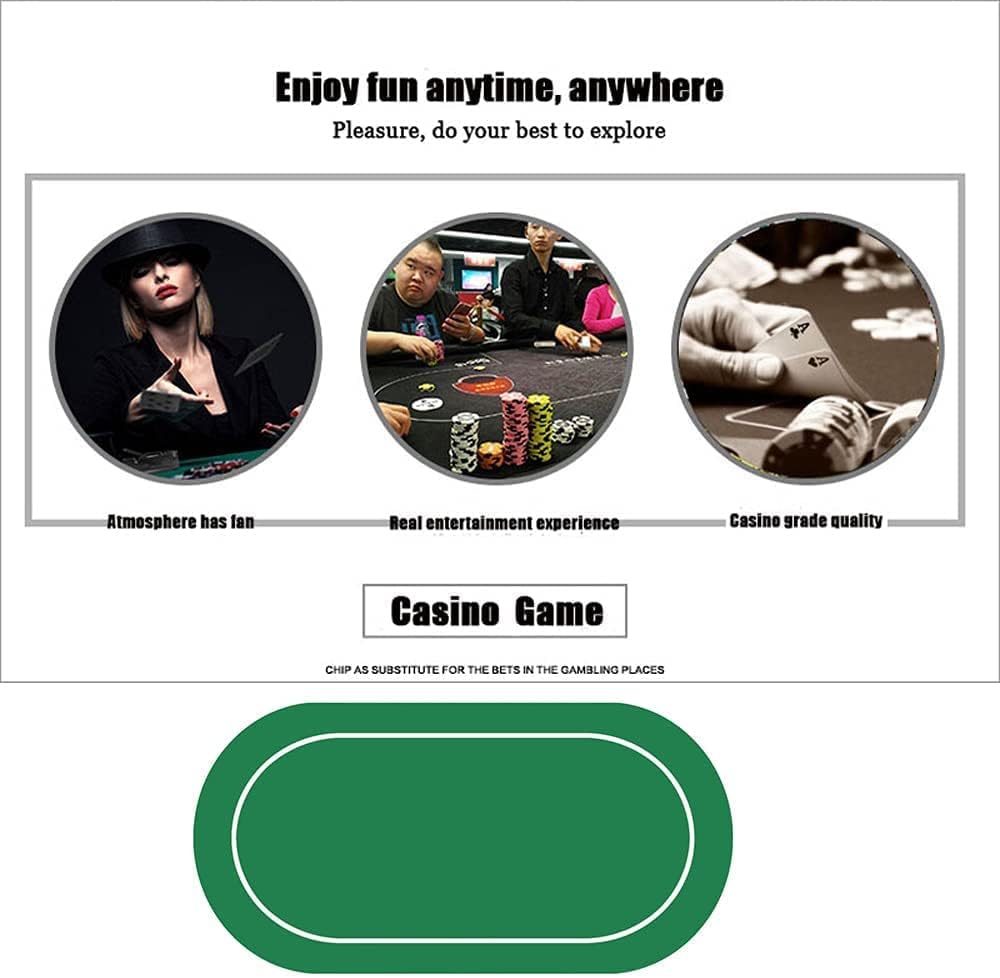 Portable Poker Table Top 47'' X 24'' Professional Poker Mat Multiplayer Portable Rubber Poker Table Mat Pure Green Fun Game Night Supplies - Cool Casino Gift for Kid