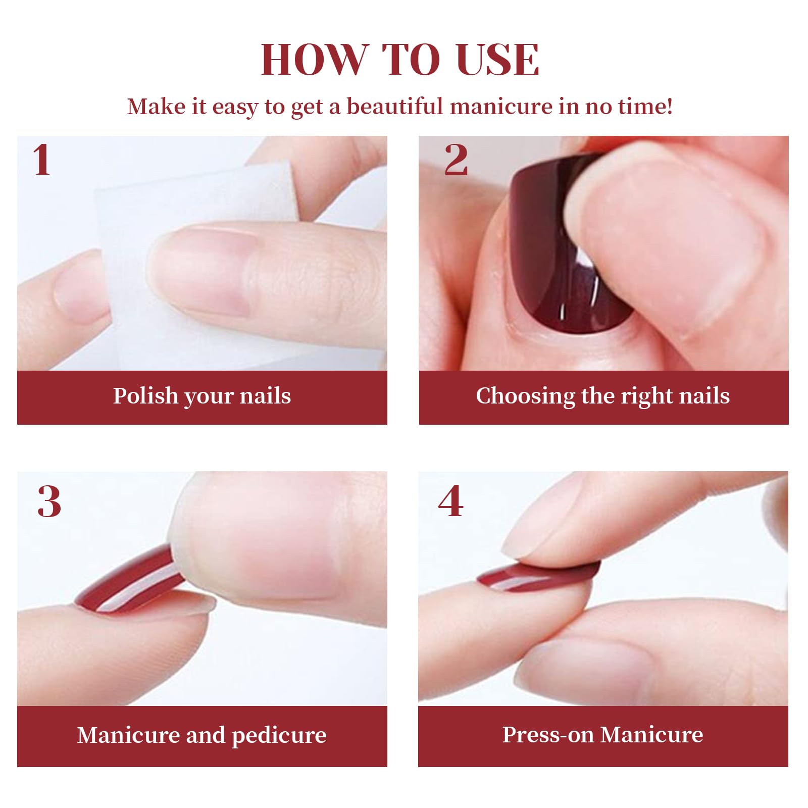 24 chiodi da incollare, con fiori rossi, per manicure fai da te, riutilizzabili