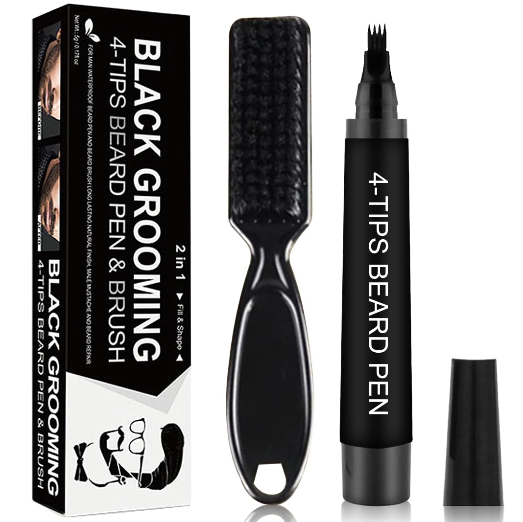 1 Piezas Beard Pen Filler, 1 Piezas cepillo barba Para hombre, Lápiz De Relleno, Natural Looking Barber Pencil Mustache Kit for Men, Moustache, Eyebrows, Regalos para hombres (black)