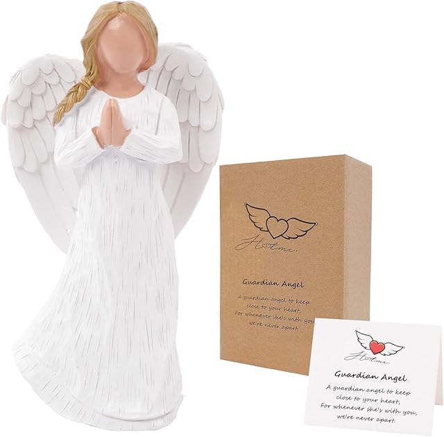 Guardian Angel Figurine with Gift Box, Angel of Prayer, Hand-Painted Sculpted Figure, Encouragement Present to Show Love, Sympathy, Gratitude, Remembrance, Bereavement, Friendship or Prayer
