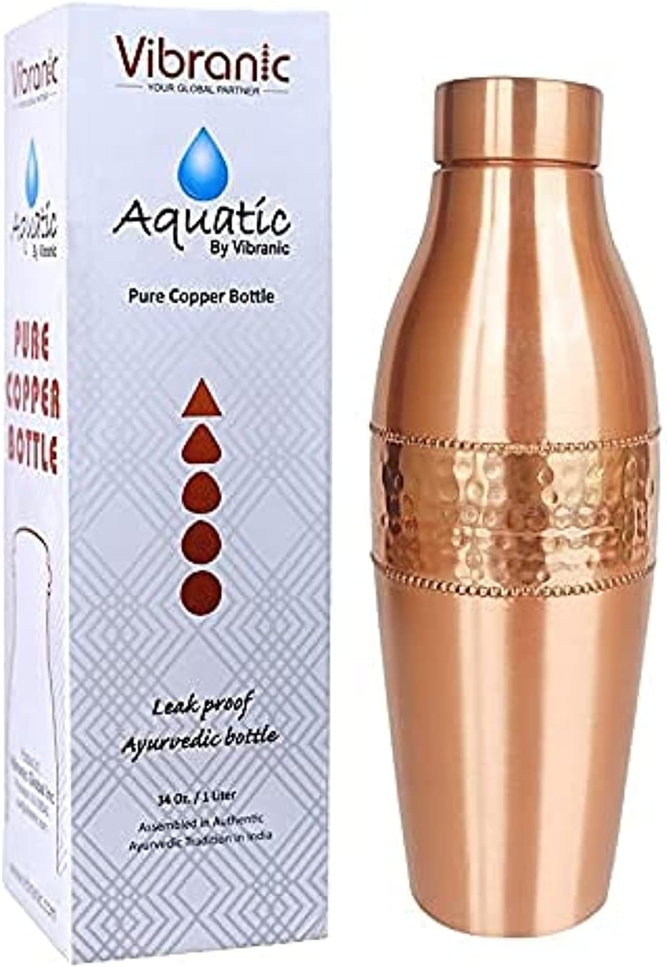 Aquatic PENGUIN DESIGN Ayurvedic Copper Water Bottle 34oz - Pure Copper Bottle for Sports, Fitness, Yoga - Natural Health Benefits - Made in India