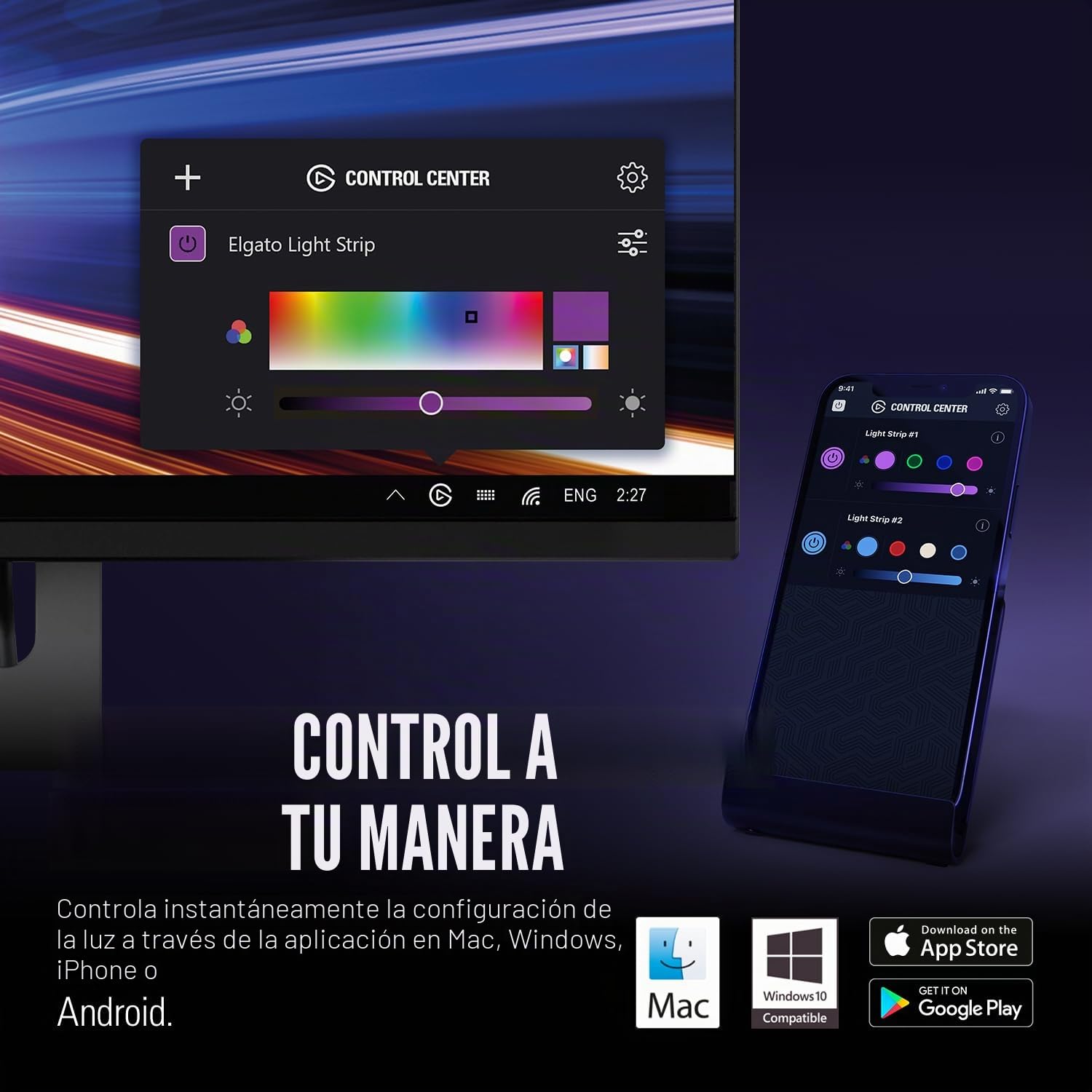 Elgato Light Strip Extension - luces LED RGBWW sin parpadeo, 2000 lúmenes, 16 millones de colores, blanco cálido/frío, control con app, iOS, Android, PC, Mac, integración con Stream Deck