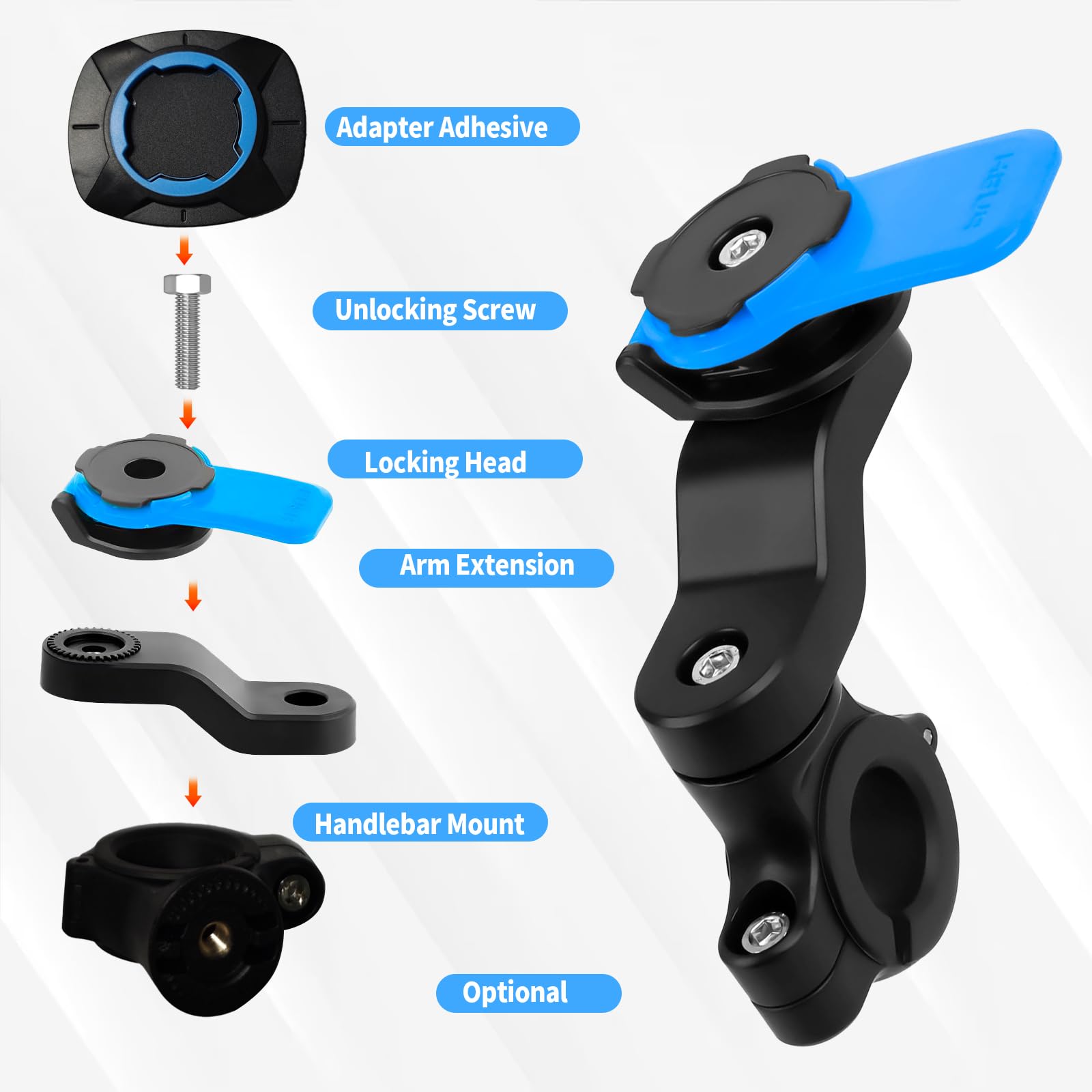 Blu Supporto Manubrio per Moto, Porta Cellulare Bici Universale Supporto per Bicicletta E Moto, Staccabile & Universale Ruotabile A 360, per Tapis Roulant, Carrello Della Spesa, Bicicletta Manubrio