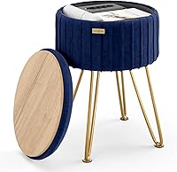 Vista 12 de STORAGEBUD Otomana redonda con almacenamiento, otomana de almacenamiento de bouclé, taburetes otomanos, taburete de tocador de maquillaje, pequeños