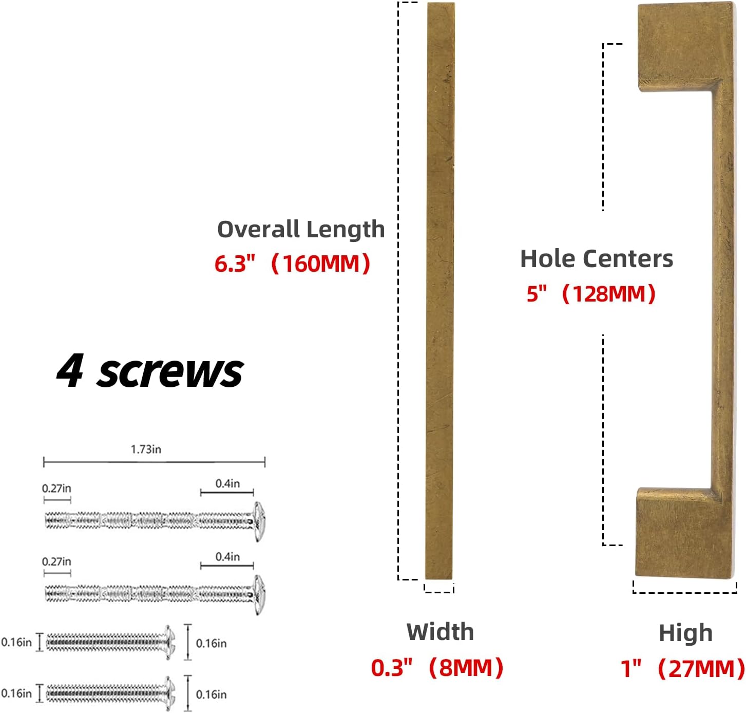 10 Pack 5 Inch(128mm) Cabinet Pulls Antique Brass Kitchen Cabinet Handles Zinc Alloy Drawer Pulls Solid Cabinet Hardware