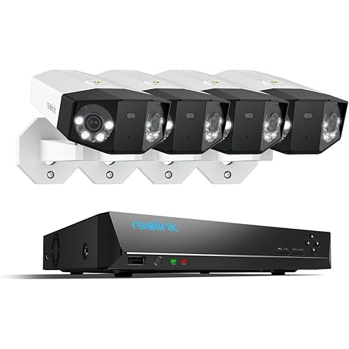 REOLINK Duo 3 PoE 16MP UHD Dual-Lens Security Camera with 180° Panoramic View, Motion Track, F1.6 Color Night Vision, 4X Duo 3 PoE Bundle with NVR RLN8-410, 8CH Video Recorde