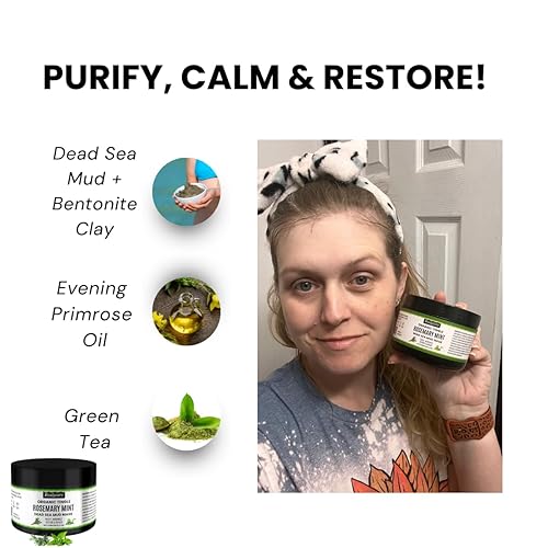 Miniatura 6 de Máscara de barro del mar muerto de menta y romero  Máscara de arcilla hidratante batida con bentonita y arcilla de caolín, minimizador suave de