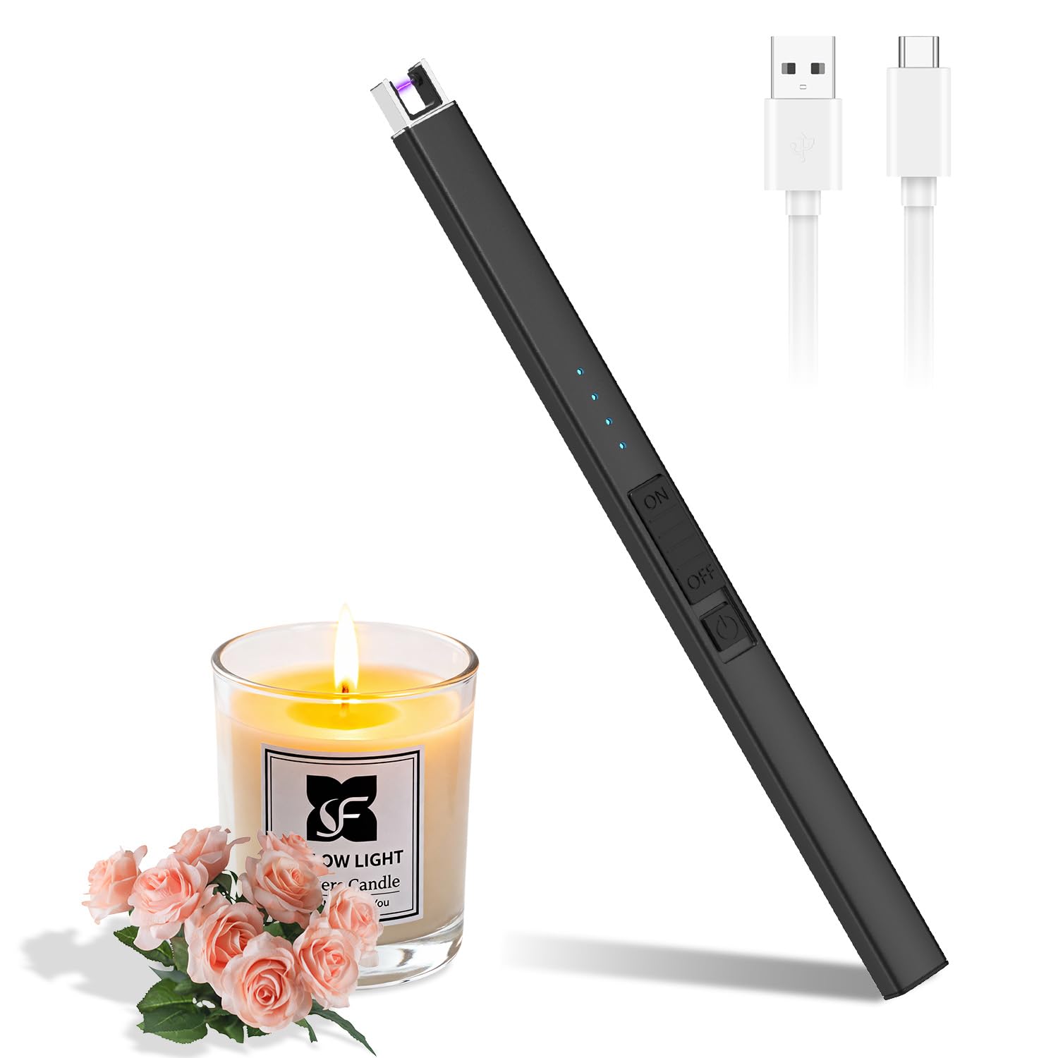 Kiscolor Black Electric Candle Lighte Rechargeable Lighters -Electric Lighter Candle Lighters For Candle Usb Rechargeable Plasma Arc Lighter (Black)