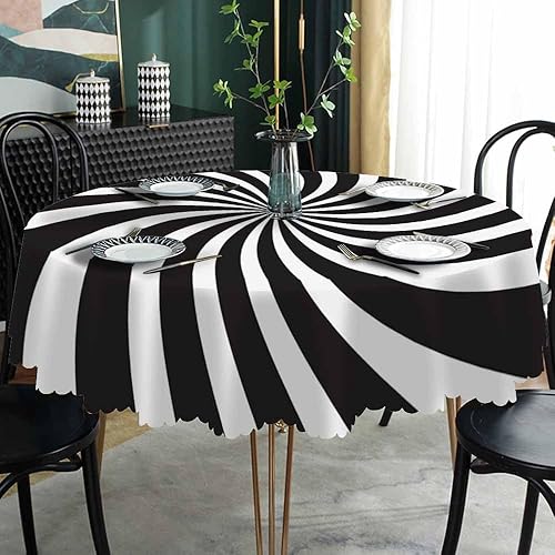 Miniatura 2 de AOYEGO Mantel redondo de 60 pulgadas con diseño de rayas de remolino, mantel moderno de poliéster para decoración del hogar, fiestas, picnic