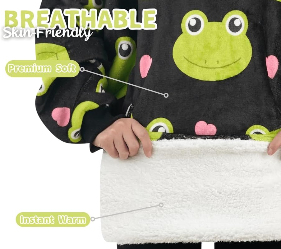 Frog Gifts for Women, Wearable Flannel Frog Blanket Hoodie, Super Soft Warm Cozy with Giant Pocket - One Size Fits Most - Image 2