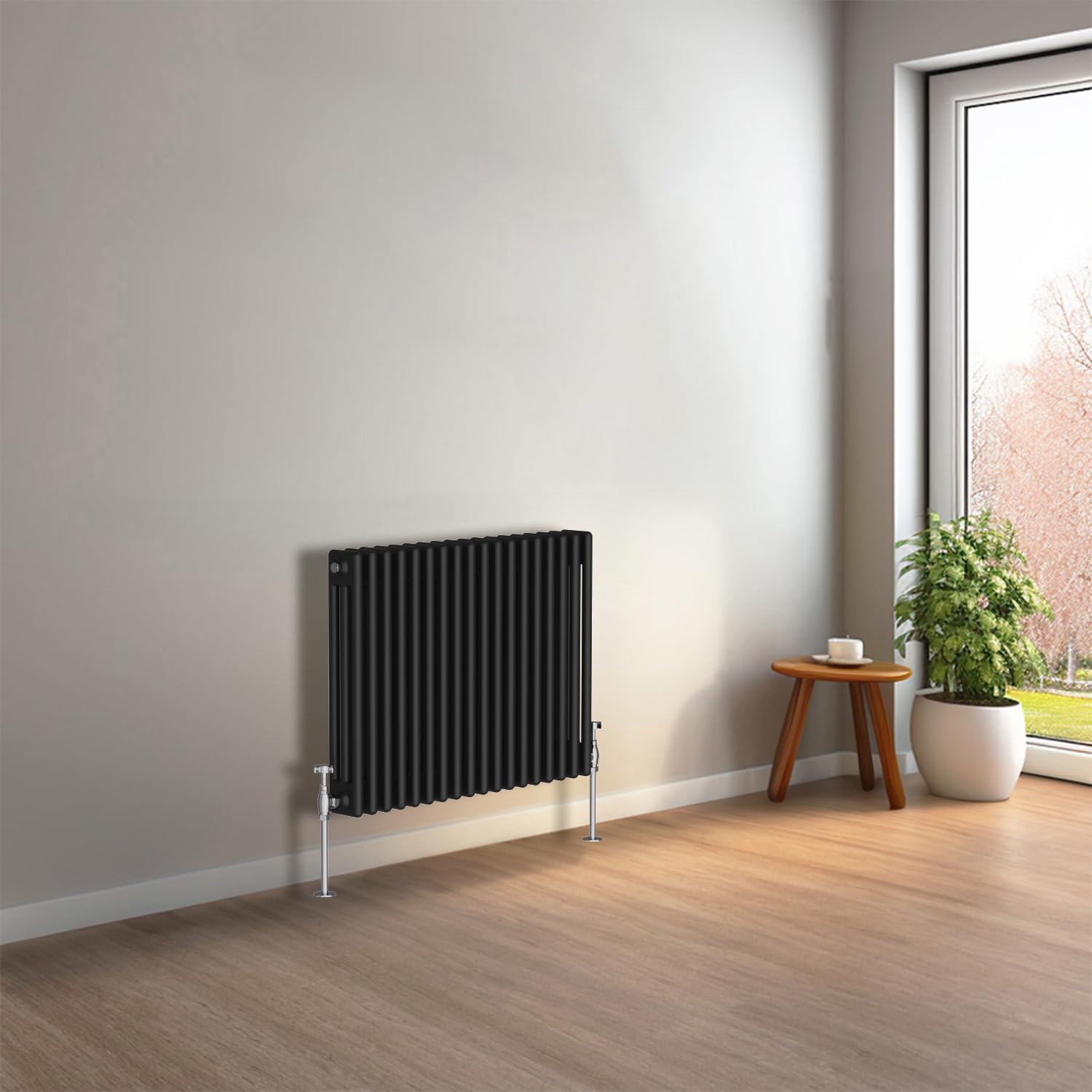 NRG 600 x 830mm Black Horizontal Traditional Column Cast Iron Style Radiator Central Heating Radiator Perfect for Bathrooms, Kitchen, Living Room Triple Panel