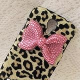 Bling Shiny 3D Black BOW Leopard Key Case Cover For Samsung Galaxy S4 Active (i9295 Water Resistant Version) (Pink Bow)