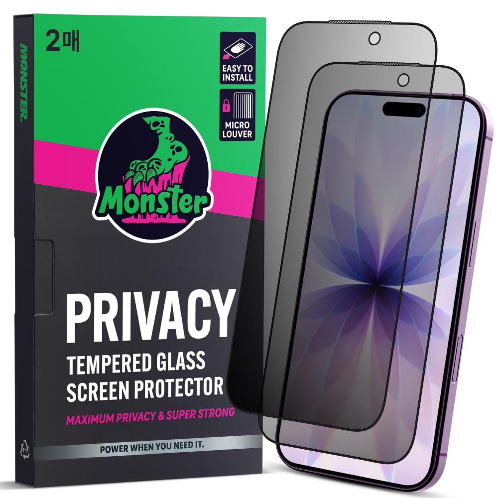 【40kg耐衝撃・秒で貼れる】MonsterGel 覗き見防止 ガラスフィルム iPhone 16 Pro/iPhone 17 用 保護フィルム 2枚入 強化ガラス 貼り付けガイド枠 気泡レス 撥水・撥油 指紋防止 埃防止 9H硬度 2M鋼球落下テスト 高解像 超高速ロック解除 全面保護 極細ベゼル対応 いphone 16 Pro/いphone 17 用 保護フィルム