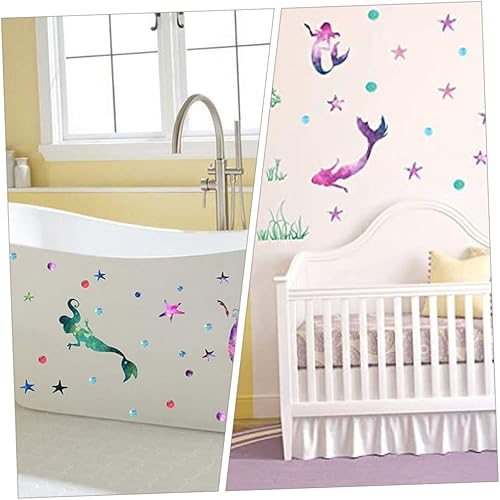 Miniatura 2 de Hohopeti 2 Sheets Mermaid Wall Sticker Dot Wall Mural Underwater Ocean Wall Sticker Ocean Theme Sticker Wall Decals Mermaid Door Stickers Children's