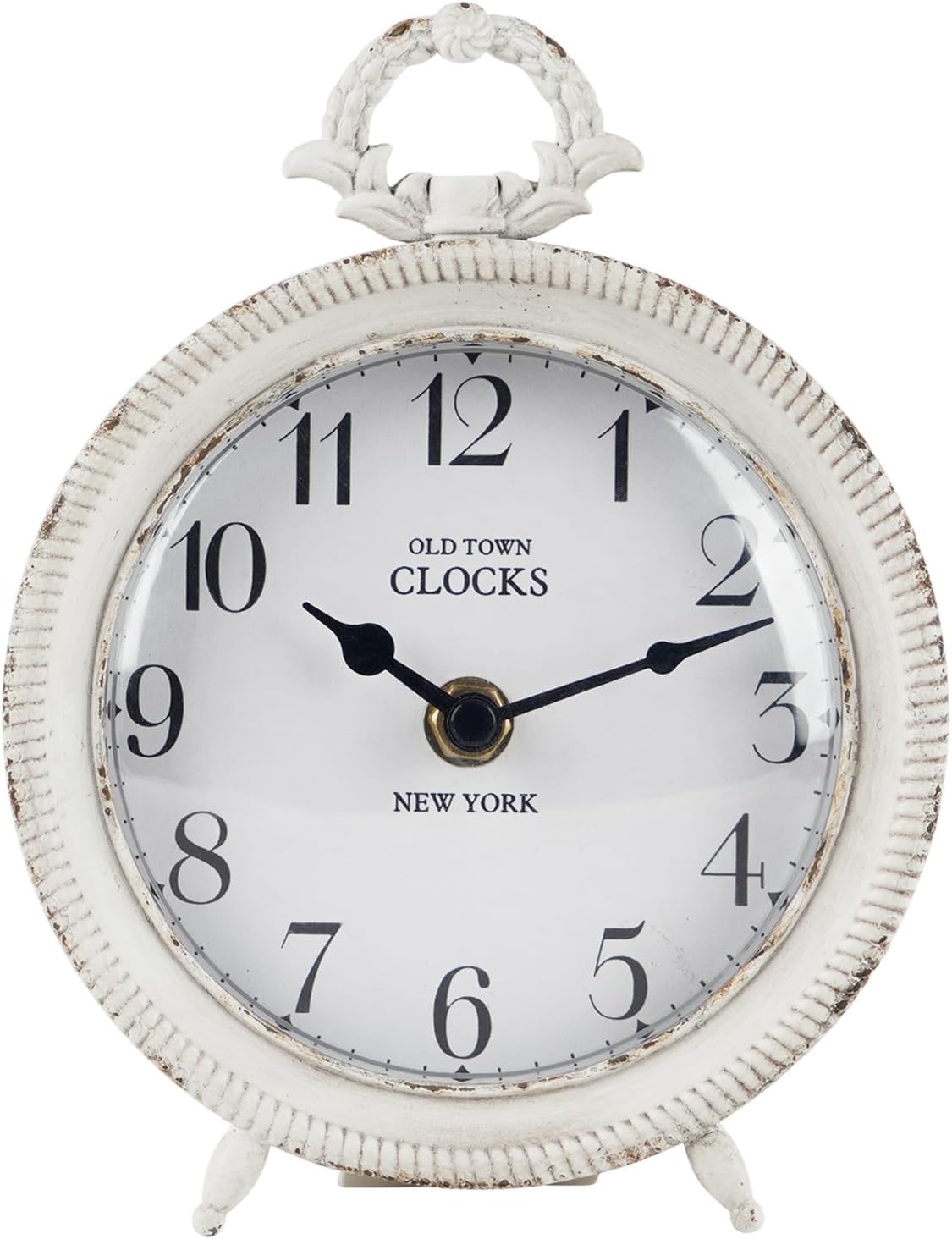 NIKKY HOME Table Clock, Vintage Desk Clock, Antique White Finish Table Clocks, Non-Ticking Battery Operated Decorative Shelf Clock for Living Room Bedroom Gift Clocks