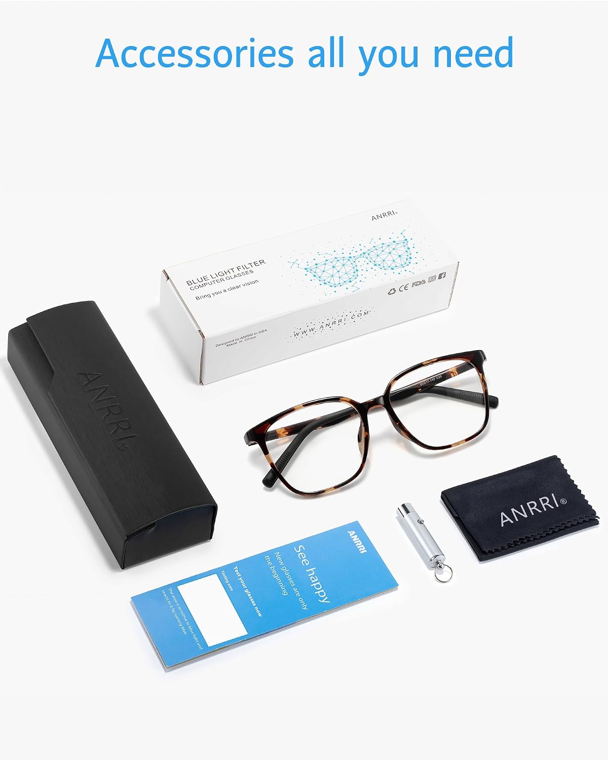ANRRI Ultra Light Blue Light Glasses, Classic Large Frame Computer Glasses, Anti Glare & Reduce Eye Strain