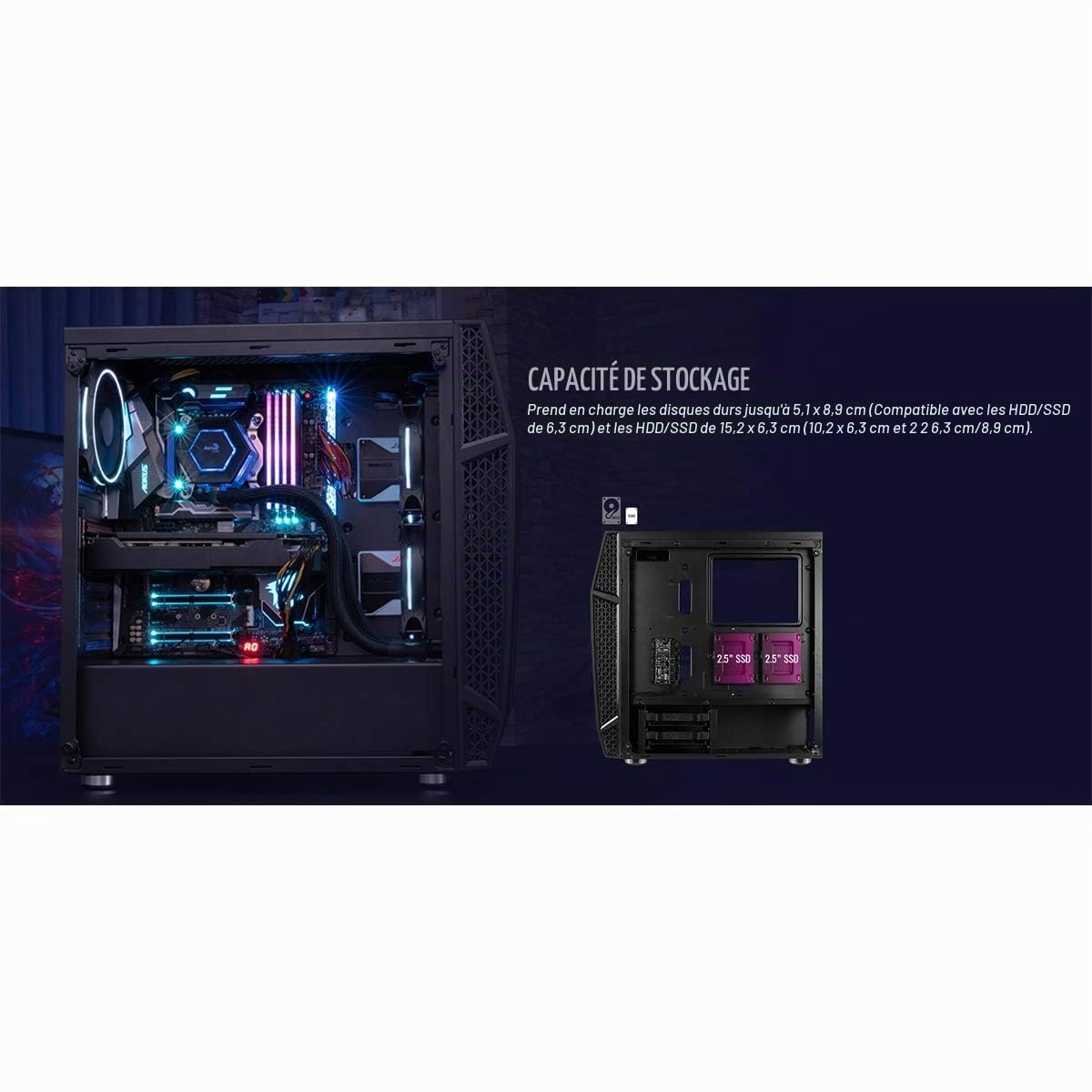 Aerocool KLAW, Boîtier PC ATX, Verre Trempé, Façade RGB, 3 Ventilateurs RGB, Noir