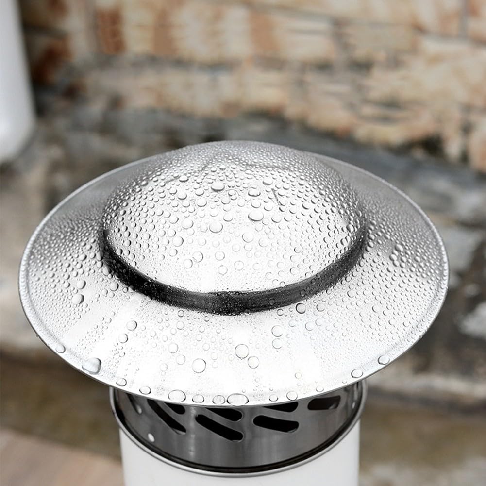 Tapa de chimenea de acero inoxidable, cubierta de lluvia, tubo de ventilación, extremo de tubo de escape, sombrero de nieve para lluvia, protector de malla, plateado (80 mm)