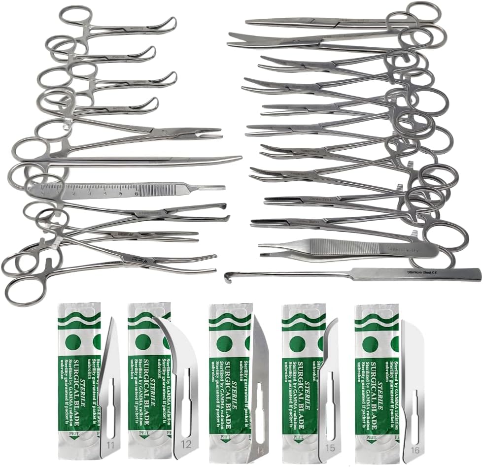 72 Piece Lab Kit - Full Set with Forceps, Tweezers, Scissors, Pliers - Stainless Steel Instruments with Blades