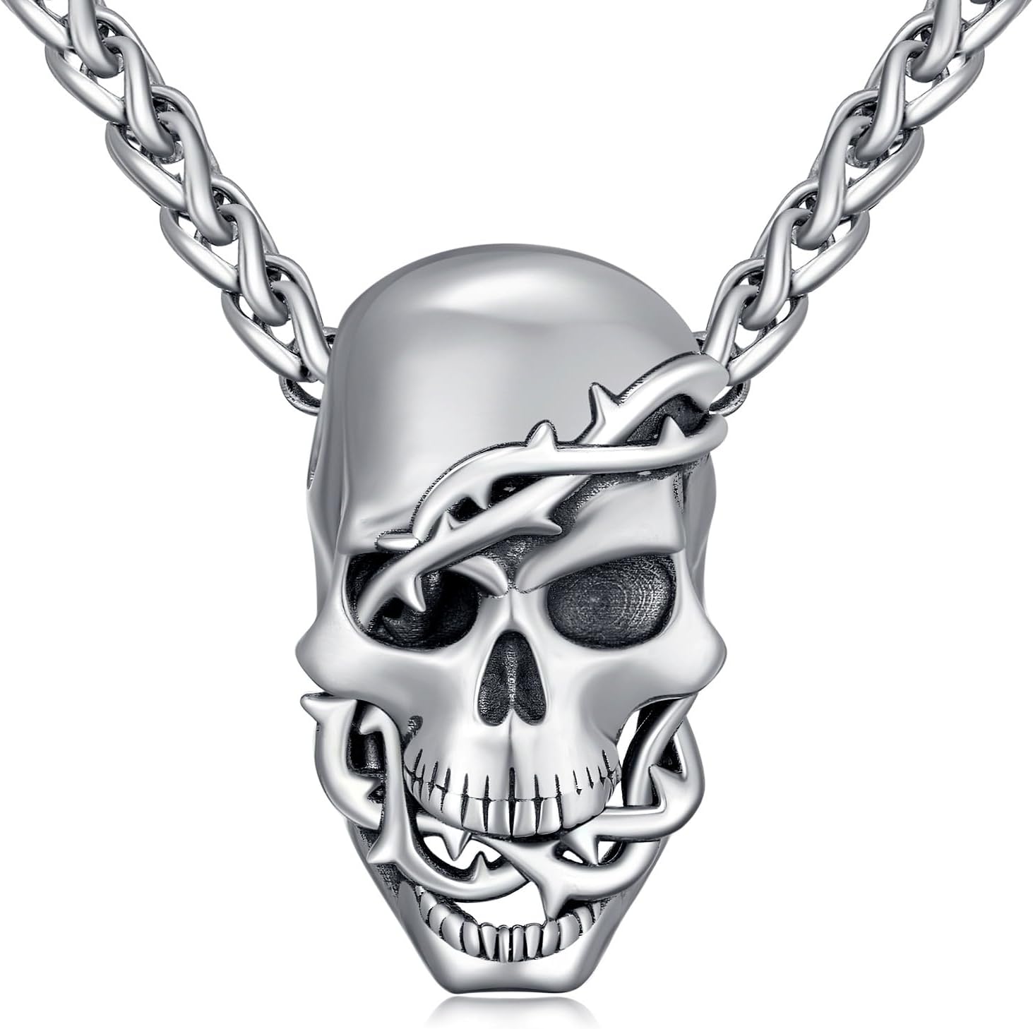 Skull Necklace for Men 925 Sterling Silver Gothic Punk Biker Pendant Halloween Jewelry gifts for Men Women