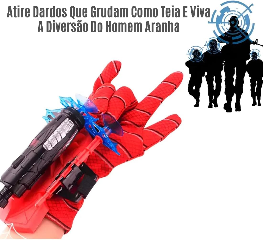 Kit Luva Lançadora De Teia Héroi Aranha Homem Spider Brinquedo Infantil Com 3 Dardos De Ventosa Potente E Cordão Super Presente Estimula Diversão