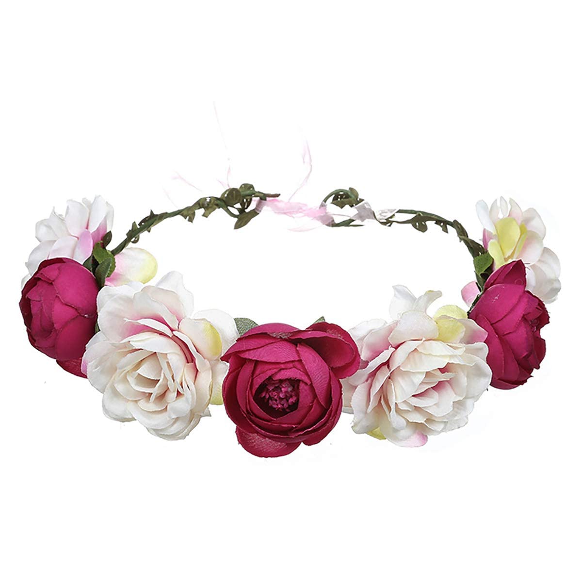 RUBELA Bloomy Women Rose Floral Crown Hair Wreath Leave Flower Headband with Adjustable Ribbon (Pink Purple) (B0CJQ7YMJ8) Amazon Price History, Amazon Price Tracker