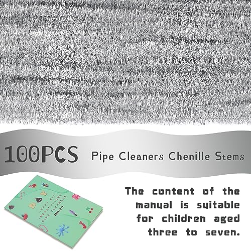 Giwrmu 100 Pieces Christmas Pipe Cleaners Chenille Stem, Silvery Pipe Cleaners Craft, Fuzzy Sticks Craft Supplies, Colored Pipe Cleaner for Creative Handmade DIY Art Craft Project - Thumbnail 2