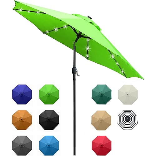 Sunnyglade 9' Solar LED Lighted Patio Umbrella with 8 Ribs/Tilt Adjustment and Crank Lift System (Grass Green)