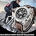 Tamlee Mens Sport Watch Digital Analog Waterproof Multifunctional Military Brown Leather Wrist Watches