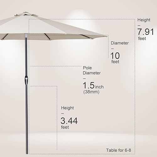 Miniatura 8 de Tempera - Sombrilla de jardín de 10 pies con inclinación automática y función de manivela, 8 varillas de acero