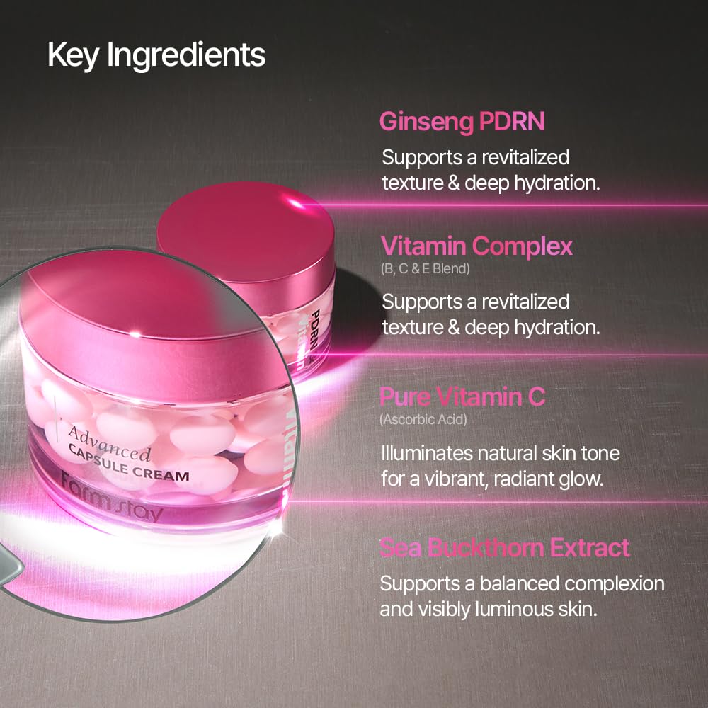 FARMSTAY PDRN & Vitamin Advanced Capsule Cream | Gel Uneven Tone Dual Radiance Glass Lightweight Non-Sticky Hydrating Sensitive All Skin Type Korean Skincare 1.85 Fl Oz