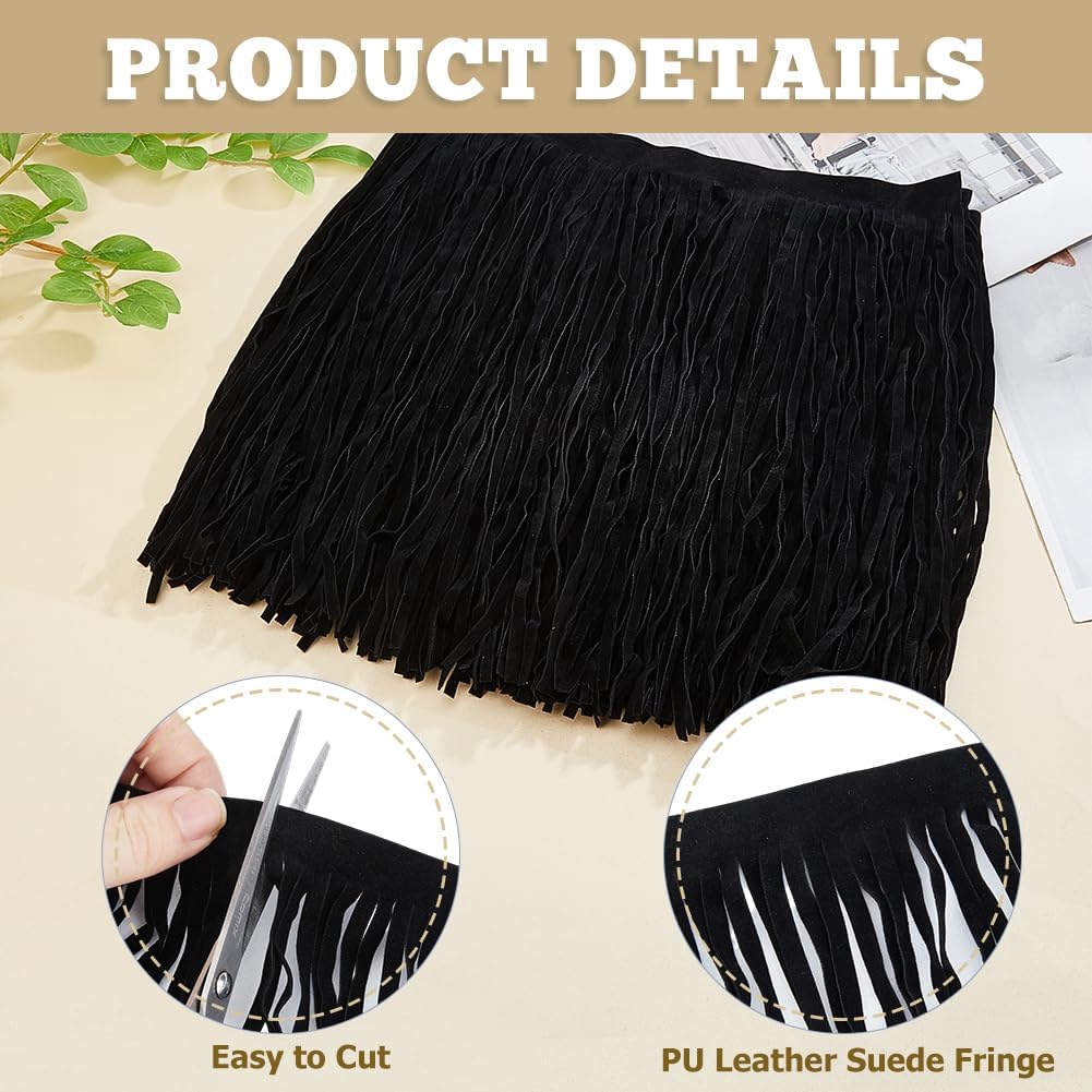 2.18 Yards Suede Fringe Trim Black Double Side Imitation Leather Tassel Western Fringe Trim Cowboy 12.2 Inch Long Sewing Tassel for Crafts DIY Sewing Dress Crafts Skirt Decoration
