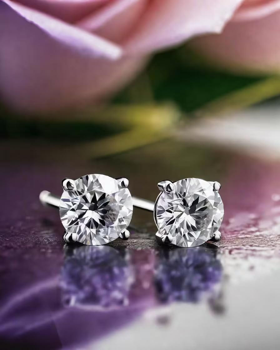 14K White & Yellow Gold Lab Grown Round Cut Diamond Stud Earrings for Men Women, (1/2cttw - 4cttw), 4-Prong Screw Back, VS Clarity EF Color, Gift for Weddings, Anniversaries, Valentine's Day - Image 4