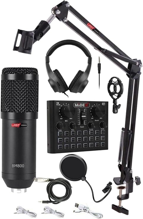 Lastvoice BM800 Live Head Set Effect Sound Card Microphone Headset Stand Recording Live Broadcast Set (PC and Phone)