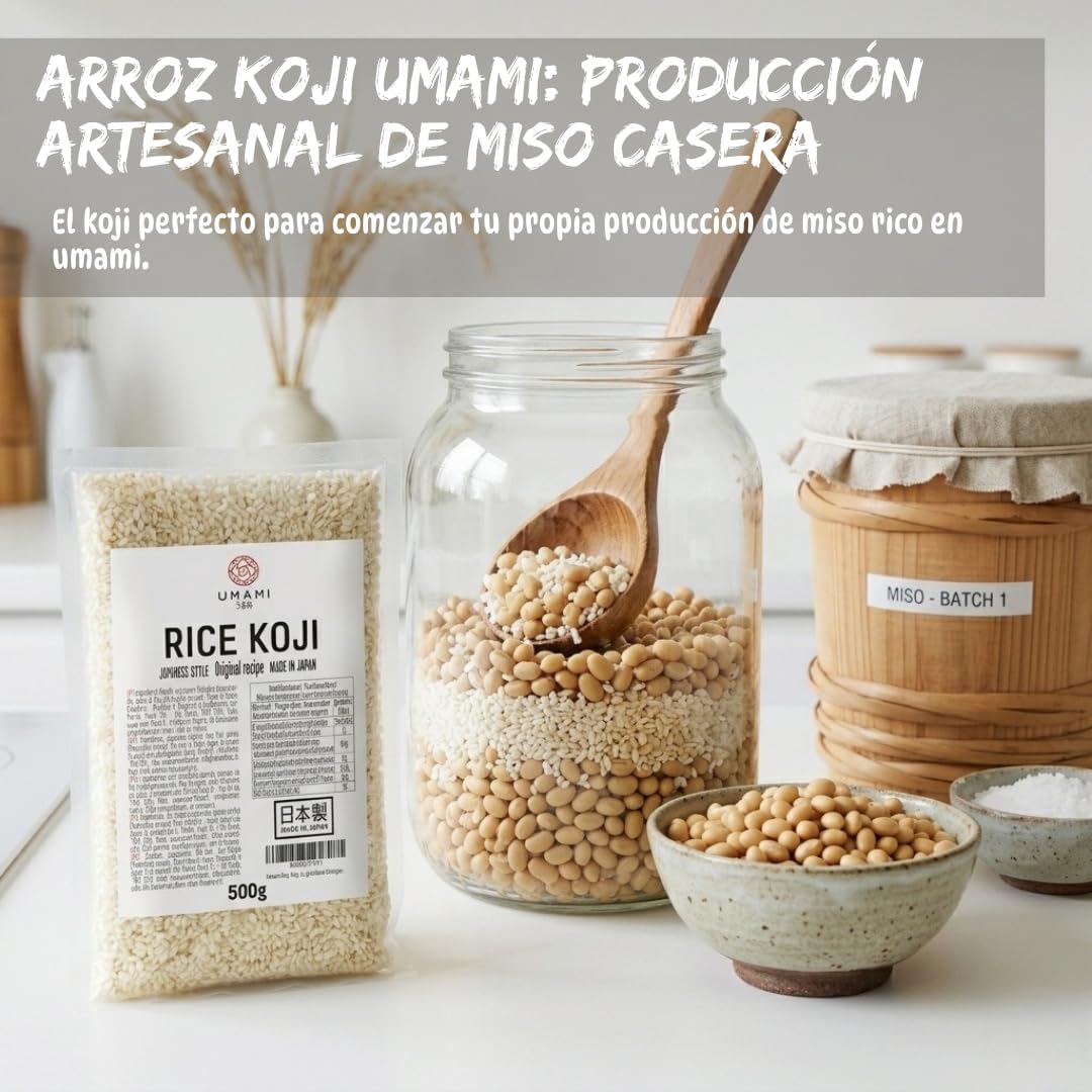 Umami Rice Koji 500g - Arroz Koji Seco para Fermentación - Starter para Miso, Sake, Amazake y Shio Koji - Aspergillus Oryzae - Calidad Profesional