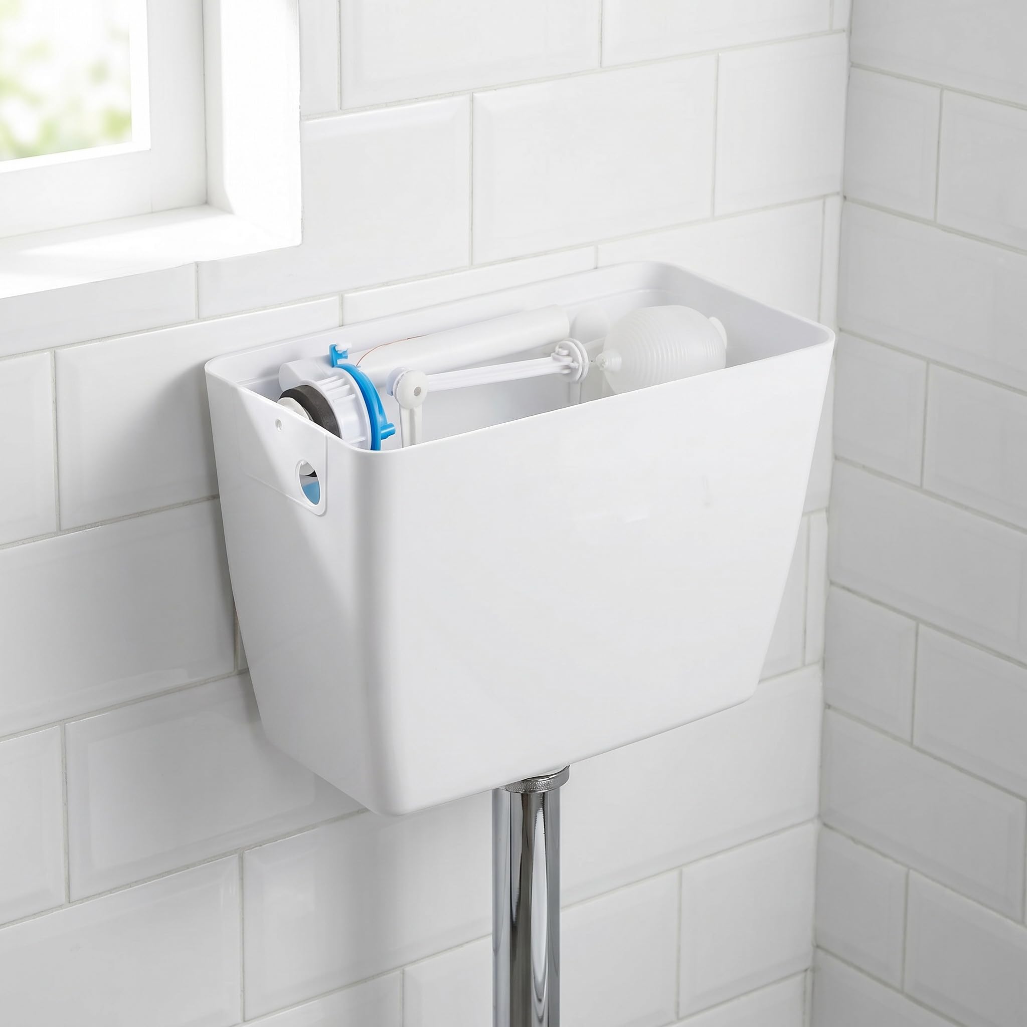 Cisterna de Inodoro de Montaje en Pared, Descarga Manual, Plástico Blanco