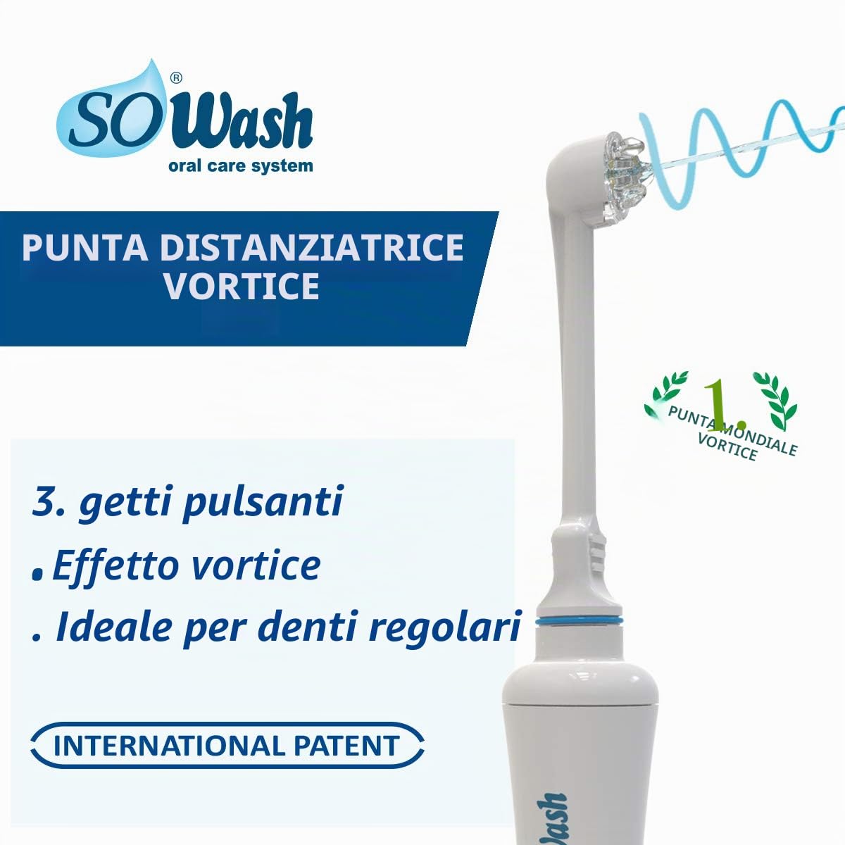 Idropulsore Dentale SoWash | Family | Si Collega al Rubinetto | Irrigatore Dentale Senza Batterie e Elettricità | 4 Test.Vortice con 3 Getti Pulsanti Convergenti + 4 Test.Idrogetto | Prodotto Italiano
