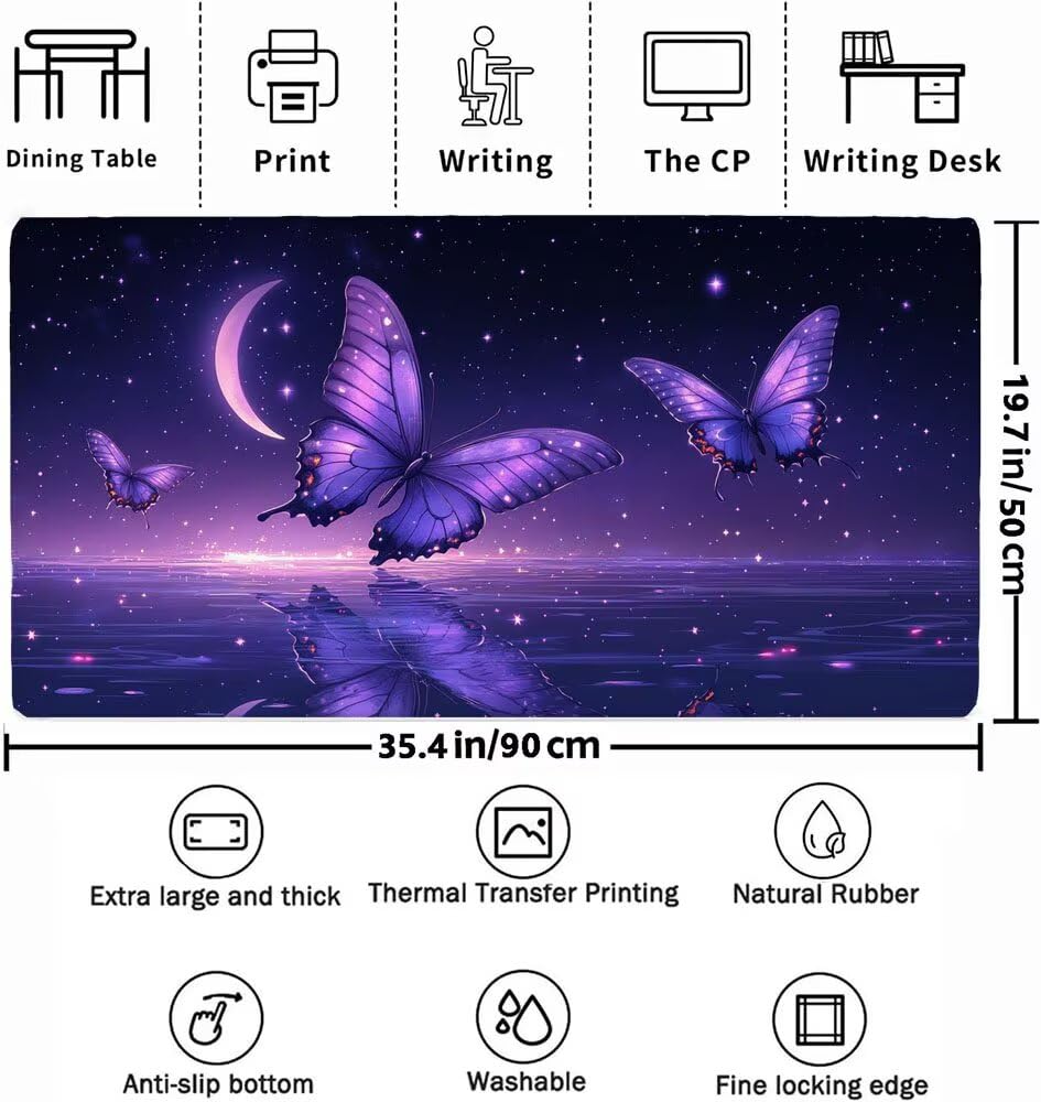 Podkładka pod mysz XXL 900x500x3mm, fioletowa duża podkładka pod mysz dla graczy, podkładka pod mysz z wodoodporną antypoślizgową gumową podstawą, mata na biurko do gier. Idealny prezent dla mężczyzn