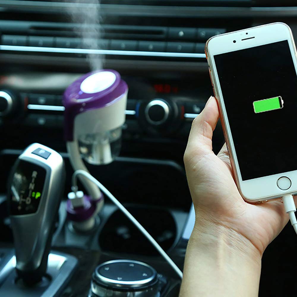 SiChun - Humidificador de aire para coche (12 V, 2 puertos USB para cargador de coche, purificador de aire para coche, difusor de aromaterapia, niebla y niebla)